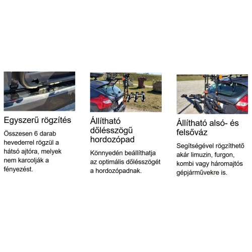 AGURI-Vantage 3 kerékpártartó hátsó ajtóra, fekete színű/14kg